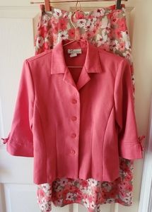 Dressbarn coral jacket flower skirt set sz 4p